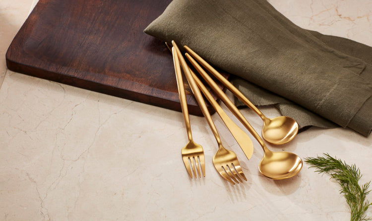 894758 Skandia Zephyr Satin Gold 45 Piece Flatware Set (45 Count)