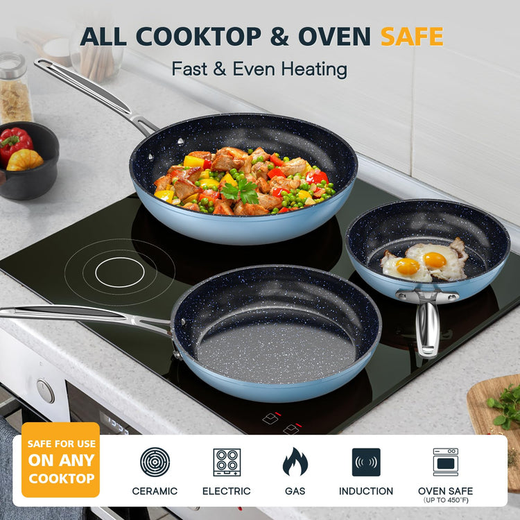 3-Piece 8”, 10”, 12” Forged Lightweight Frying Pan Set