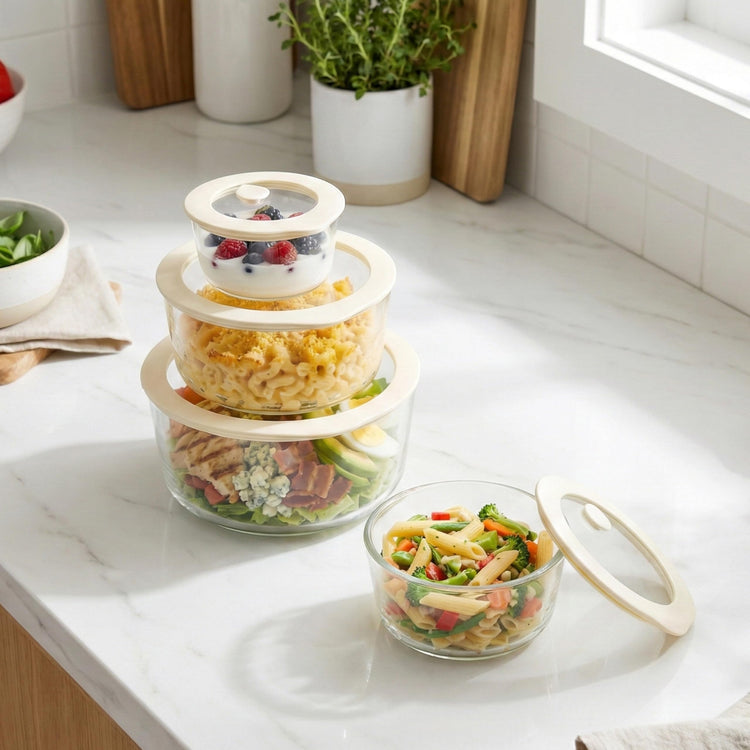 Glass Food Container Set with Glass Lid (3 Count)