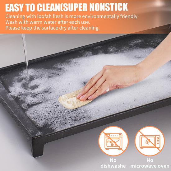 Upgraded Cast Iron WB31X24738 Griddle Replacement for GE Stove – Center Griddle Pan WB31X24998, 19.5"x9.5" Cooktop Griddle Plate, 2pcs Luffa Sponge, Nonstick Flat Top - Nestoria