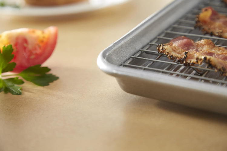 USA Pan Bakeware Quarter Sheet Baking Pan and Bakeable Nonstick Cooling Rack Set, Metal