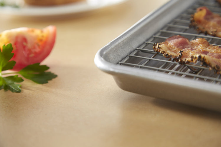 Bakeware Quarter Sheet Baking Pan and Bakeable Nonstick Cooling Rack Set