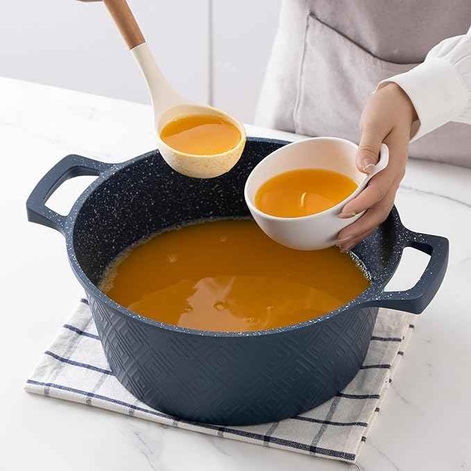 Country Kitchen Non-Stick Cast Aluminum Cookware Set - Durable Kitchen Cookware for Everyday Cooking, Navy, 11 Pc.