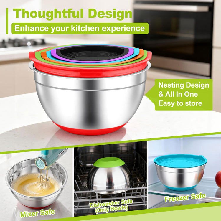 Mixing Bowls Stainless Steel Salad Bowls with Lids