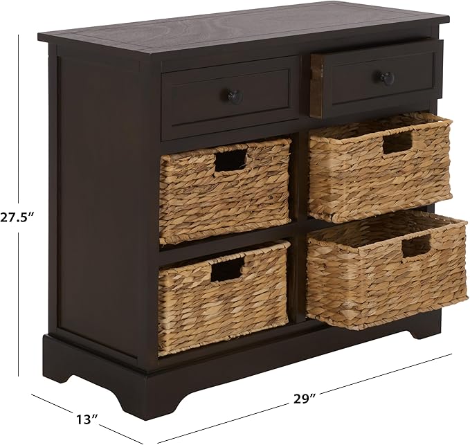 SAFAVIEH Home Collection – Herman Dark Chocolate Storage Unit, 2-Drawer 4-Basket Mixed-Material Organizer, Fully Assembled (AMH5702H)