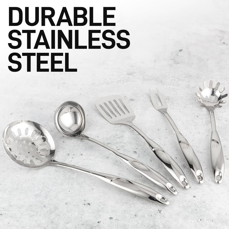 Zulay Kitchen Stainless Steel Cooking Utensil - Stainless Steel Kitchen Utensil - Durable Kitchen Gadgets - Metal Kitchen Accessories - Easy to Clean Kitchen Tools - 5 Piece Set