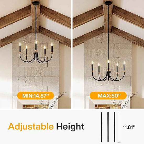 Tribesigns Modern Black Chandelier, 5-Light Farmhouse Iron Chandeliers for Dining Room, Modern Candle Hanging Pendant Light Fixtures for Living Room, Dining Room, Kitchen, Bedroom, Entryway