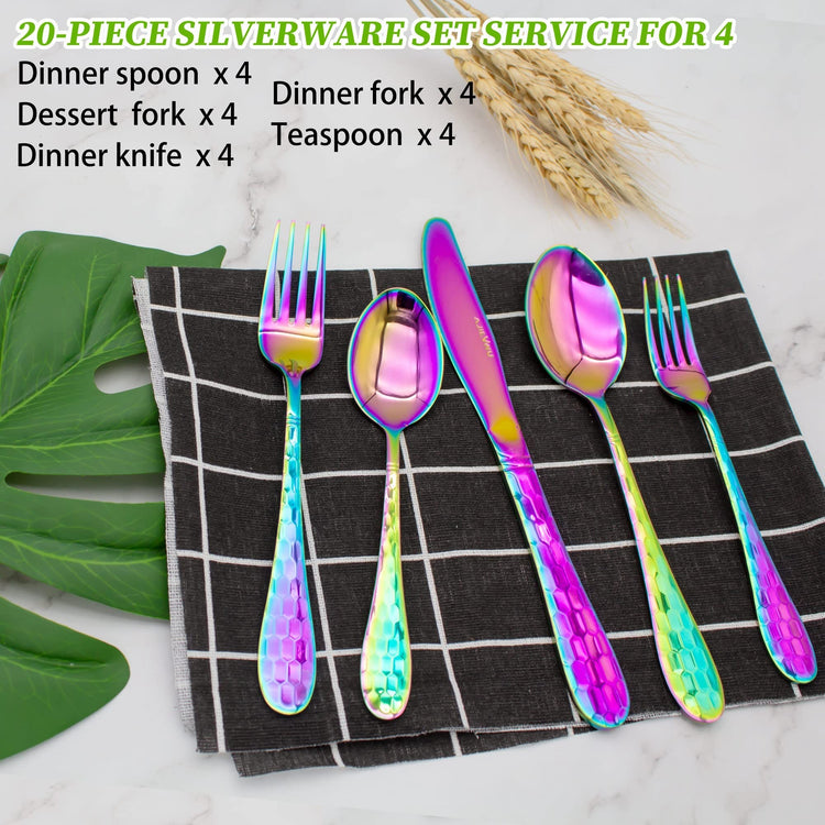 Hammered Silverware Set 20 Pieces