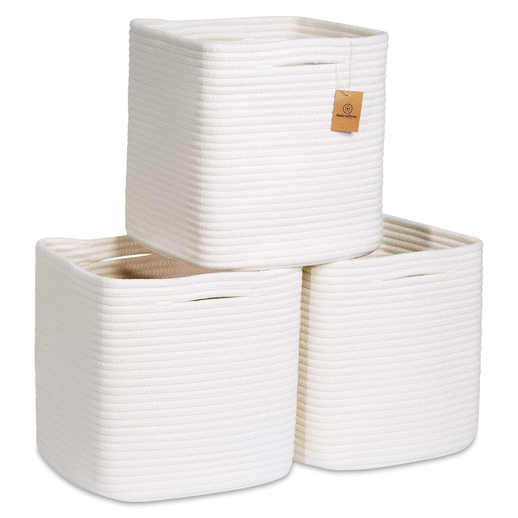 Storage Cubes 11 Inch Cotton Rope Woven Baskets for Organizing (3 Count)