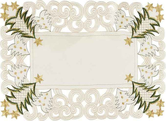 Fennco Styles Pandoro Collection Holiday Christmas Tree Cutwork Border Tablecloth (Ivory, 14"x20" Placemat-Set of 4)