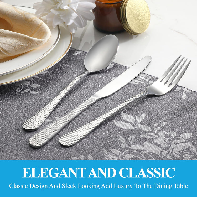 30 Pcs Hammered Silverware Set Service for 6 (30 Count)