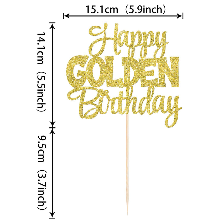 1 PCS Happy Golden Birthday Cake Topper Gold Glitter Birthday Cake Pick 1