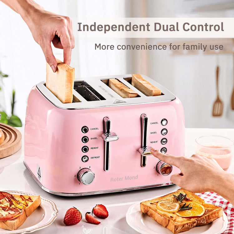 Toaster 4 Slice Retro Stainless Steel with Extra Wide Slots Bagel