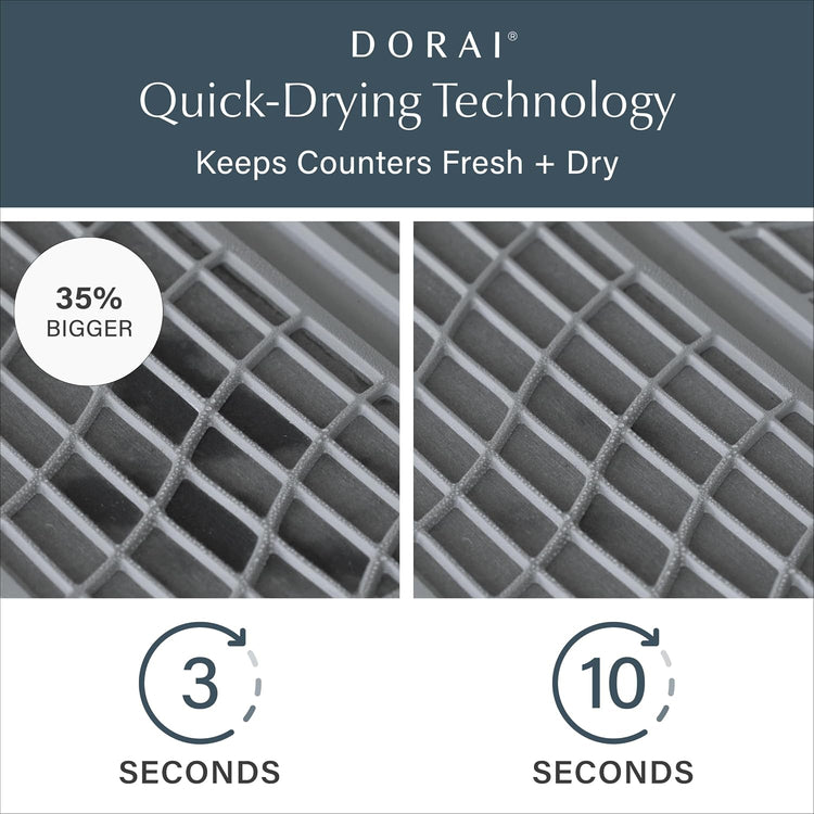 Dorai Home Collapsible Dish Drying Rack and Stone Dish Pad – Large Foldable Drying Rack with Instant - Dry Stone Mat –Space-Saving Drainer Rack for Kitchen Counter - 24.6" x 16.5", Slate