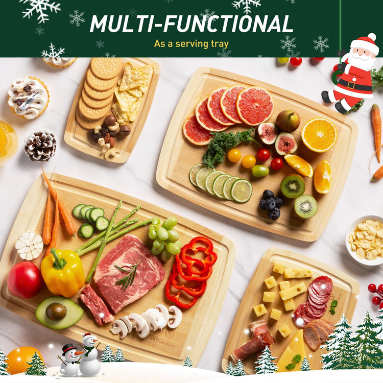 Bamboo Cutting Board Set Non Slip Feet Over Sink Men Husband Birthday Christmas Xmas Valentines Father Day Gifts Ideal from Wife Romantic Anniversary Best Cool Gadget Awesome Who Have Everything (4 Count)
