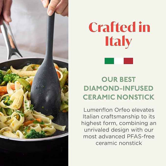 Orfeo 3QT Nonstick Saute Pan with Lid, Made in Italy, Diamond Ceramic PFAS-Free Cookware, Induction Ready, Scratch Resistant, Laser-Fused Surface for Durability, Dishwasher Safe, Black