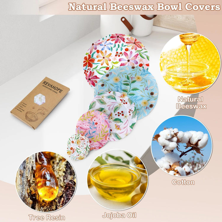 5Pcs Reusable Beeswax Elastic Bowl Covers for Bread Proofing and Food Cover (5 Count)