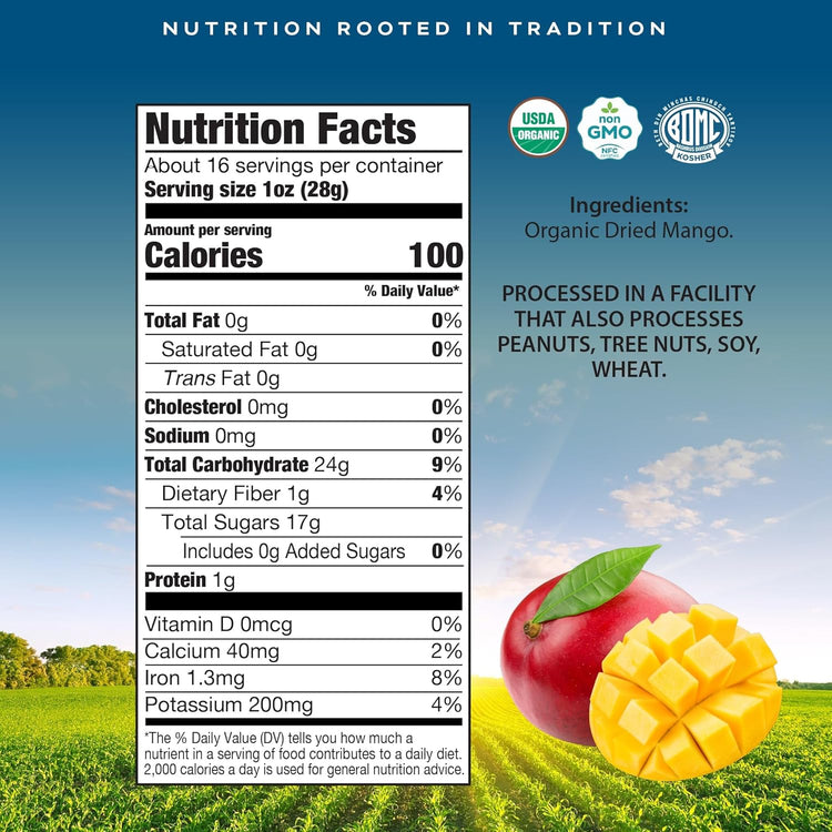 CROP BY POP - Organic Sun Dried Mango Slices, No Sugar Added, Unsulphured (16oz, 1 LB) Bulk Dry Fruits Packed Fresh in Resealable Bag - USDA Organic, Non GMO, Kosher