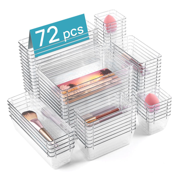 72 PCS Clear Plastic Drawer Organizers Set (72 Count)