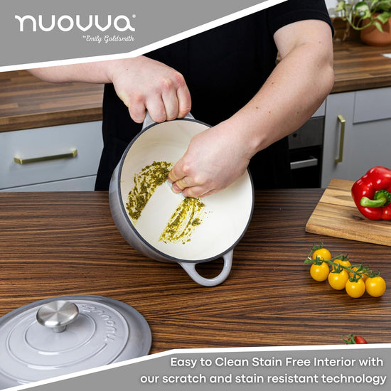 Cast Iron Pot with Lid – Non-Stick Ovenproof Enamelled Casserole Pot, Oven Safe up to 500° F – Sturdy Dutch Oven Cookware – Grey, 5-Quart, 24cm – by Nuovva - Nestoria