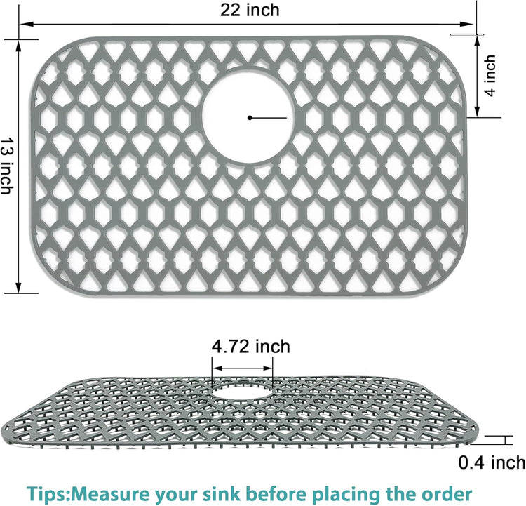 Sink Protectors for Kitchen Sink 19x14 & 21x16 & 22x13 & 26x14 & 28x14.4 & 30x16, Large Silicone Sink Mats Grid for Bottom of Farmhouse Stainless Steel Sink (22”x13”, Rear Drain)