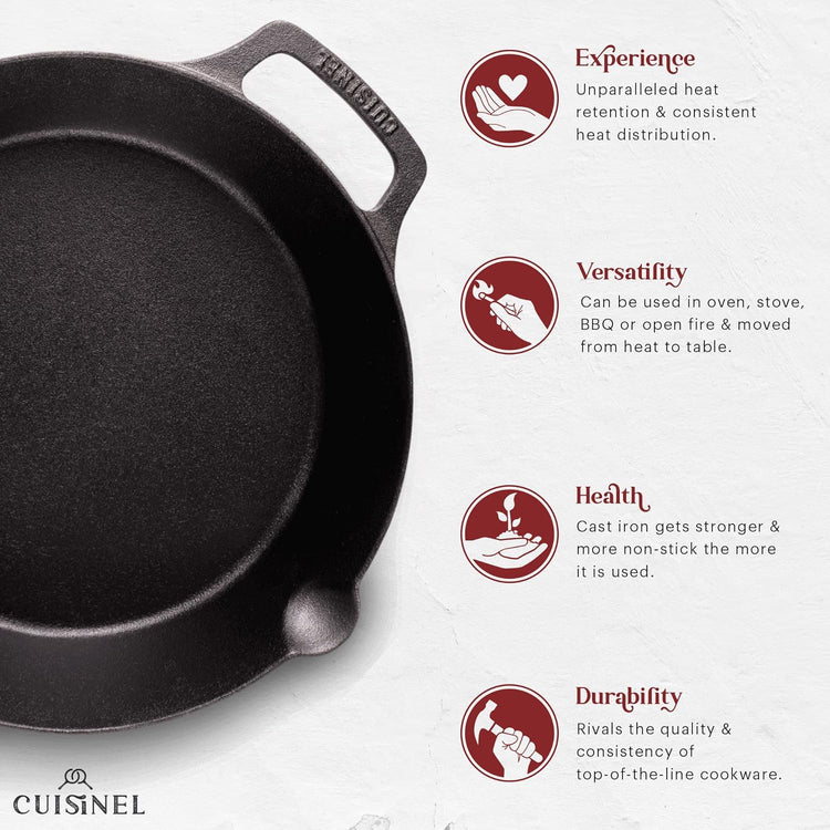 Cast Iron Skillet Set - 8"+10"+12"-Inch Dual Handle Frying Pans + Glass Lids + Silicone Handle Holder Covers - Pre-seasoned Oven Safe Cookware - Indoor/Outdoor Use - Grill, Stovetop, Induction Safe - Nestoria