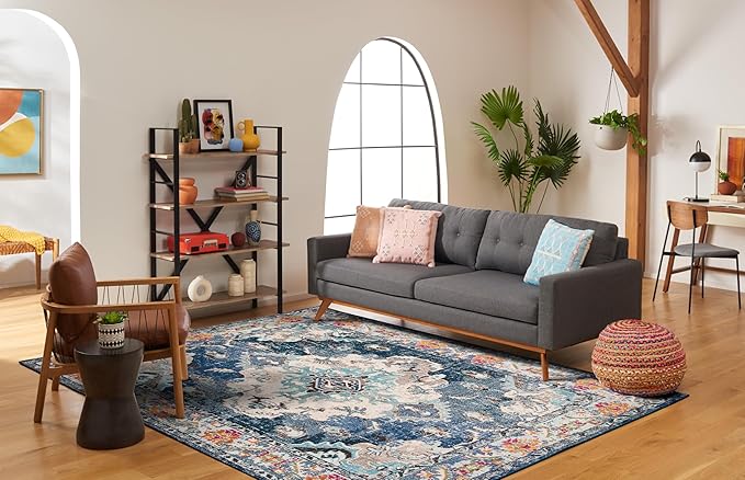 SAFAVIEH Monaco Collection Area Rug - 3' x 5', Navy & Light Blue, Non-Shedding & Easy to Clean, Distressed Medallion Design, Ideal for Living Room, Bedroom, Dining Space (MNC243N)