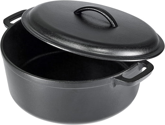Amazon Basics Round Pre-Seasoned Cast Iron Dutch Oven Pot with Lid and Dual Handles, Heavy-Duty & Large, 7-Quart, Black - Nestoria