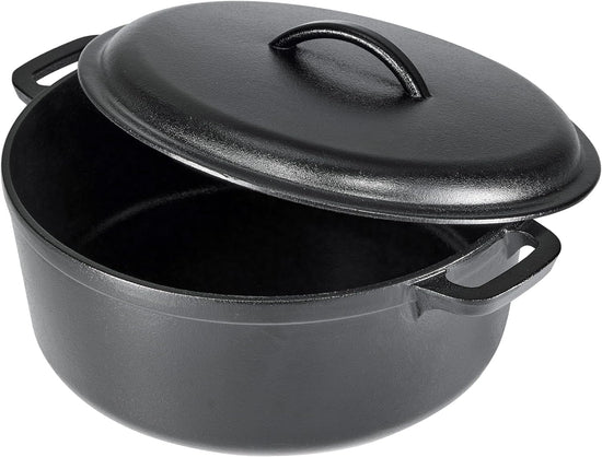 Amazon Basics Round Pre-Seasoned Cast Iron Dutch Oven Pot with Lid and Dual Handles, Heavy-Duty & Large, 7-Quart, Black - Nestoria