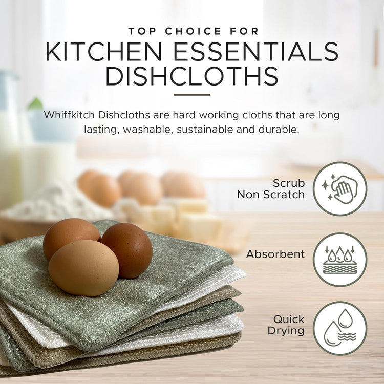 Whiffkitch Dishcloths & Cleaning Cloths - Drying, Durable, Absorbent Washcloths, Non-Scratch, Hygienic, Multi-Surface Cleaning, 6x7 Inches Solid Color, 6 Pack - Nestoria