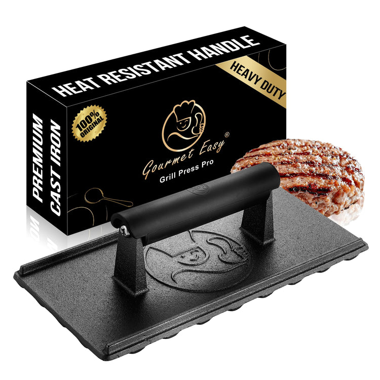 3lbs Cast Iron BBQ Grill Press with Heat Resistant Handle