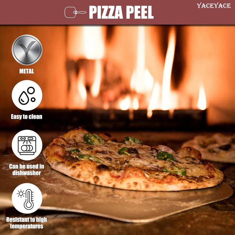 Metal Pizza Paddle with Cutter, 12-inch Metal Pizza Peel with Foldable Wooden Handle, Aluminum Turning Tunner