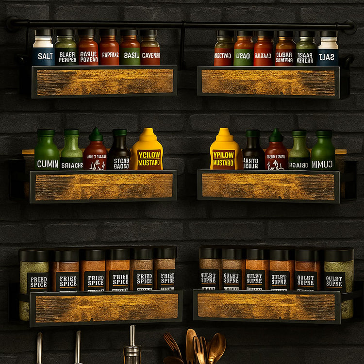Spice Rack Wall Mount for Large Spice Jars (6 Count)