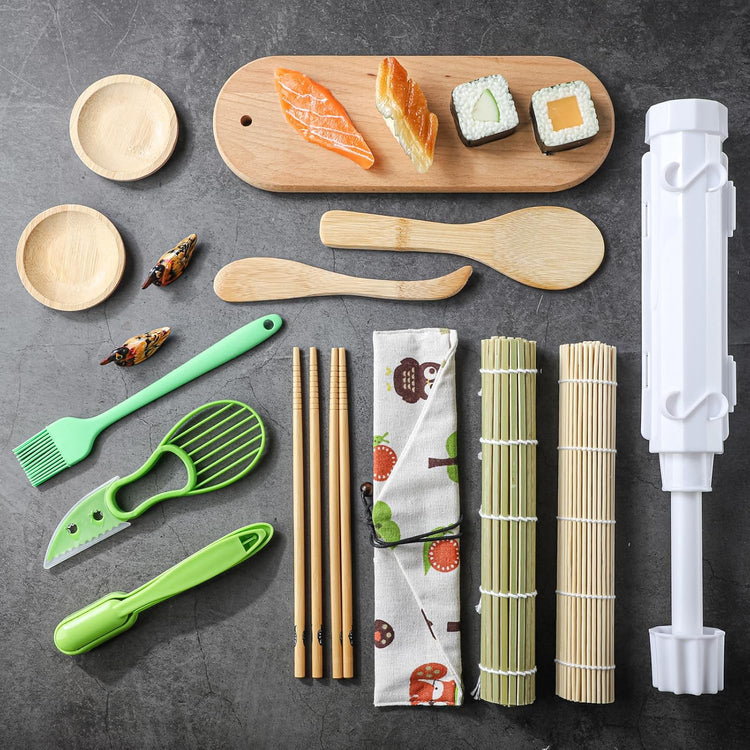Sushi Making Kit, Sushi Maker for Beginners Sushi Roller Kit with Sushi Bazooka, Sushi Rolling Mat, Sauce Dishes (Style 1)