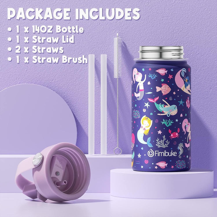Fimibuke Kids Bento Lunch Box with 4 Compartments, Insulated lunch Bag, Stainless Steel Insulated Water Bottle, Ice Pack & Utensils Set, Birthday Gifts for Ages 3-12 Back to School Toddler Girls Boys