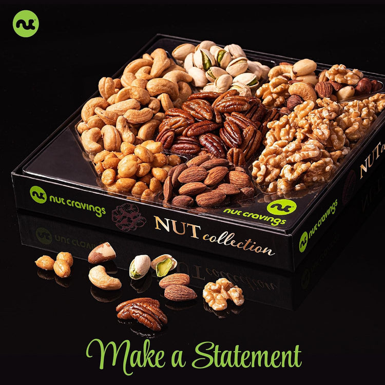 NUT CRAVINGS - Nut Collection Gift Basket in Elegant Box (7 Assortments) Food Arrangement, Healthy Snack Care Package, Food Assortments