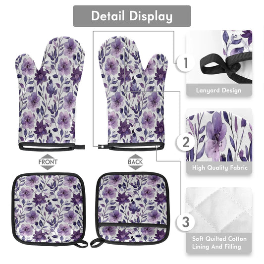 Flower Oven Mitts and Pot Holders Sets (2 Count)
