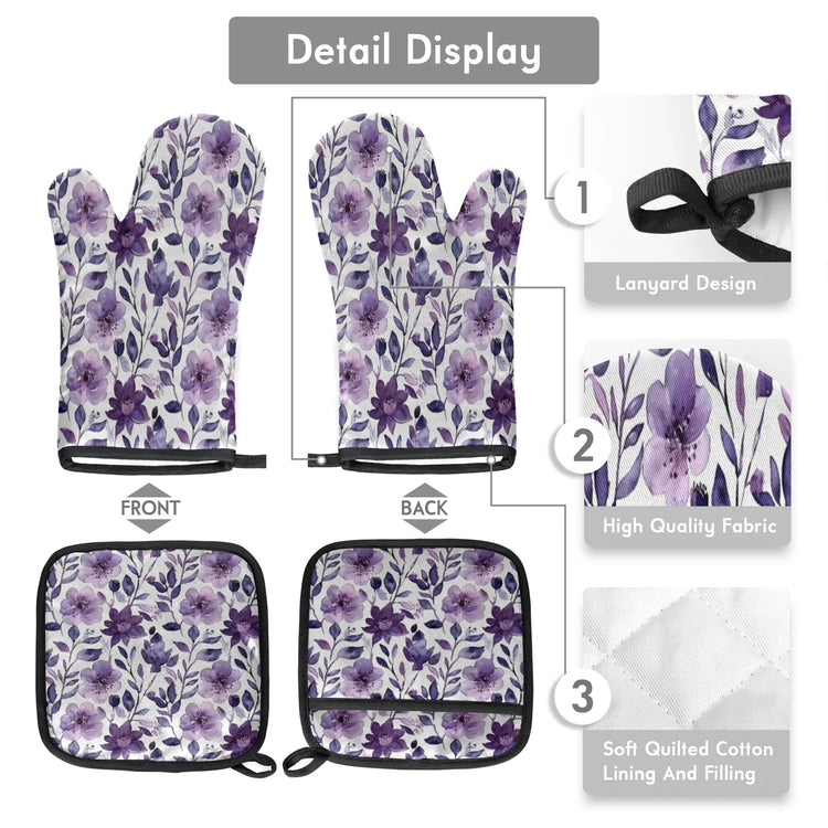 Flower Oven Mitts and Pot Holders Sets (2 Count)
