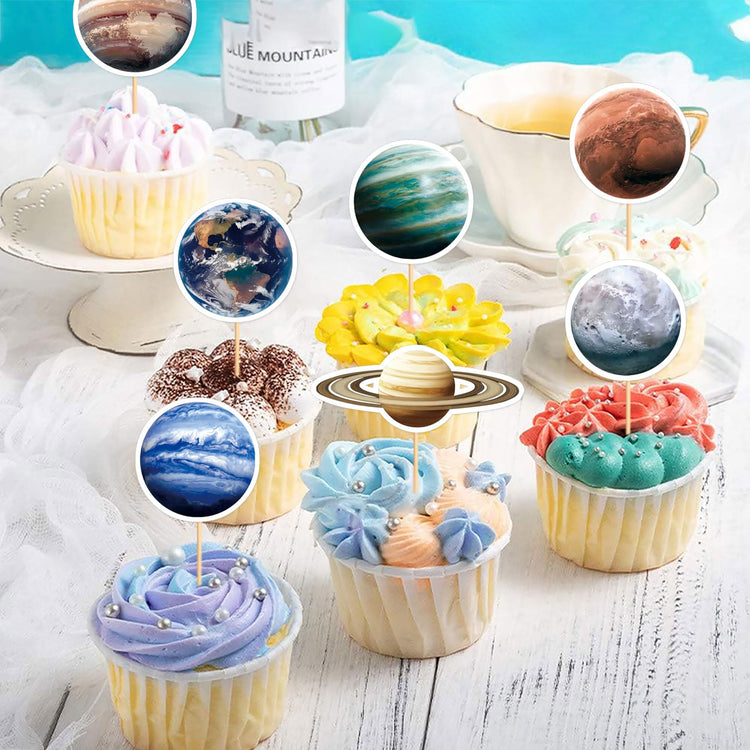 40Pcs Space Cupcake Toppers Astronaut Cupcake Picks Solar System Galaxy Universe Planet Food Picks for Outer Space Baby Shower Boys Girls Birthday Party Cake Cupcake Decorations (40 Count)