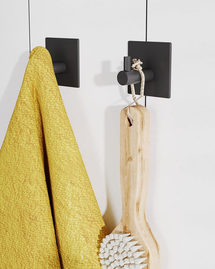 Paper Towel Holder Under Cabinet, Self Adhesive or Wall Mounted SUS304 Stainless Steel Paper Towel Holder for Kitchen, Bathroom(2 Towel Hooks, Matte Black)