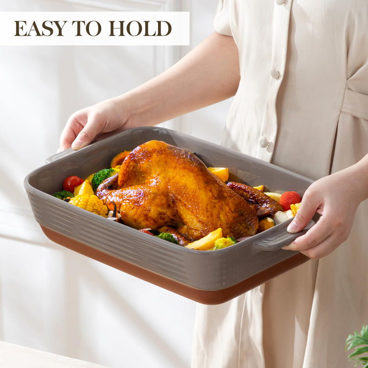 Large 9x13 Ceramic Baking Dish with Handles