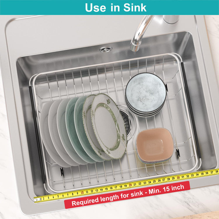 Expandable Dish Drying Rack Organizer and Utensil Cutlery Holder