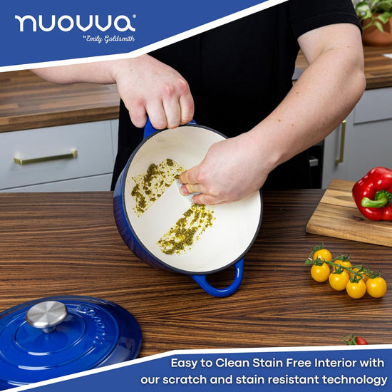 Cast Iron Pot with Lid – Non-Stick Ovenproof Enamelled Casserole Pot, Oven Safe up to 500° F – Sturdy Dutch Oven Cookware – Dark Blue, 5-Quart, 24cm – by Nuovva - Nestoria