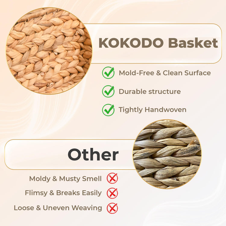 KOKODO 15”L x 11”W Large Rectangular Water Hyacinth Wicker Storage Basket with Handles