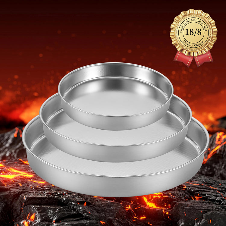 8-9.5-11 Inch Round Cake Pan Set, Stainless Steel Textured Bottom (3 Count)