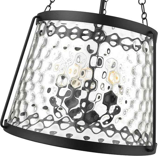 ML Lighting | Adabella Collection | 20405-MB | 5 Light Pendant in Matte Black Finish with Clear Hammered Glass Shade | Perfect for Kitchens, Dining Rooms, Living Rooms, Entryways, Hallways