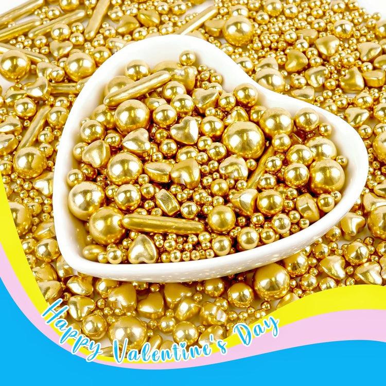 Gold Pearl Heart Sprinkles for Cake Decorating (5.29 Ounce)