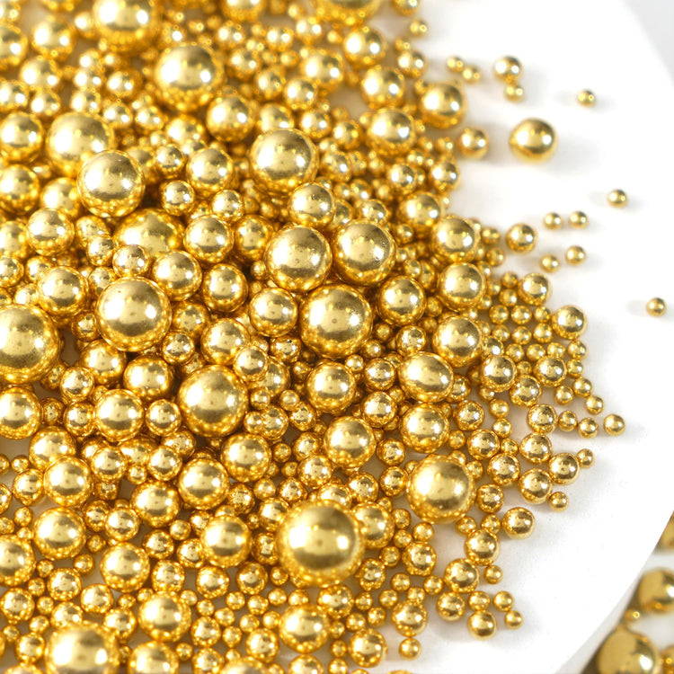 Gold Pearl Sprinkles for Cake Decorating, 150g/5.29oz, Mix Size, Edible Sugar Candy Pearls, Cake Decorations, Cupcake, Cookies, Ice cream Topper, Holiday, Wedding Party, Easter, Christmas Supplies