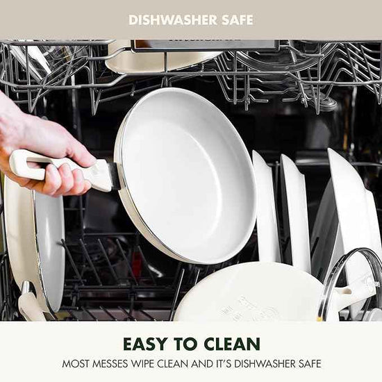 GreenPan Dover Healthy Ceramic Nonstick, 12 Piece Cookware Pots and Pans Set, PFAS-Free, Dishwasher Safe, Comfort Grip Handle, Cream White
