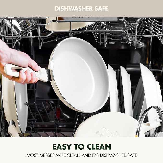 GreenPan Dover Healthy Ceramic Nonstick, 12 Piece Cookware Pots and Pans Set, PFAS-Free, Dishwasher Safe, Comfort Grip Handle, Cream White